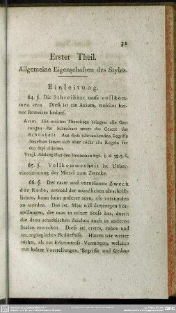Erster Theil. Allgemeine Eigenschaften des Styles