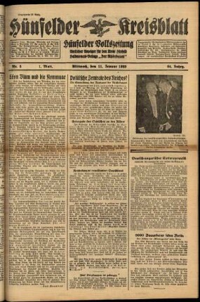 Erste Ausgabe vom Mittwoch, den 11. Januar 1939.