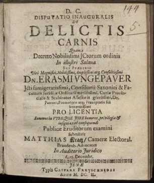 Disputatio Inauguralis De Delictis Carnis