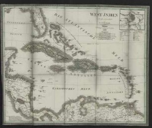 Karte der Karibischen Inseln, ca. 1:5 800 000, Lithographie, 1830
