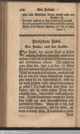 Funfzehnte Fabel. Der Fuchs, und der Luchs