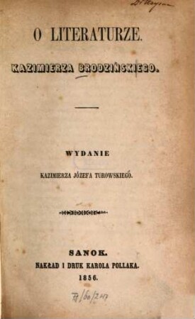 O literaturze : Kazimierza Brodzińskiego
