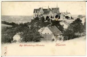Meißen. Burgberg (Westseite), Albrechtsburg, Dom, Kornhaus und Burgtor