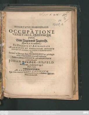 Dissertatio Inauguralis De Occupatione Venatoria, Eiusdemque Iure