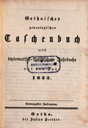 Gothaisches genealogisches Taschenbuch. 1853 = Jg. 90