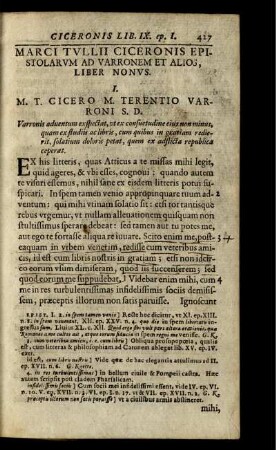 Marci Tullii Ciceronis Epistolarum Ad Varronem Et Alios Liber Nonus.
