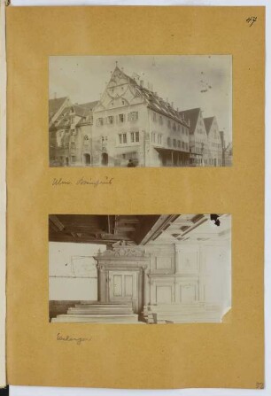 Weinhaus, Ulm / Rathaus, Esslingen: Ansicht Ulm, Innenansicht Esslingen (aus: Skizzen- und Fotoalbum 15)