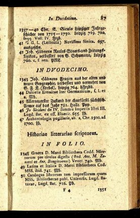 Historiae litterariae scriptores. In Folio. - In Duodecimo.