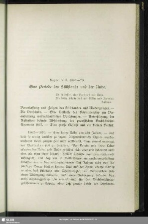 Kapitel VIII. 1862-70. Eine Periode des Stillstands und der Ruhe