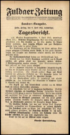 Ausgabe vom Freitag, den 09. April 1915.