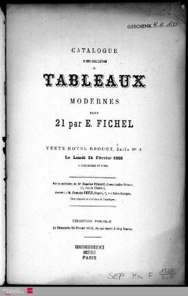 Catalogue d'une collection de tableaux modernes dont 21 par E. Fichel