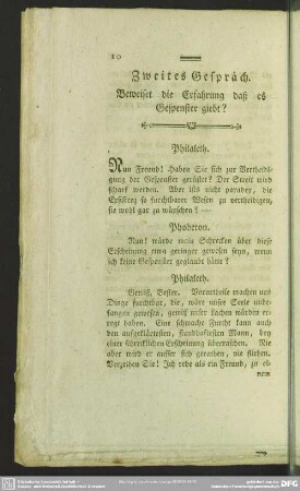 Zweites Gespräch. Beweiset die Erfahrung daß es Gespenster giebt?