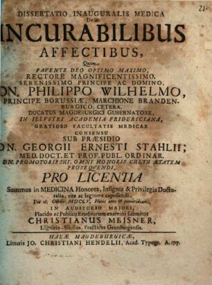 Diss. inaug. med. de incurabilibus affectibus