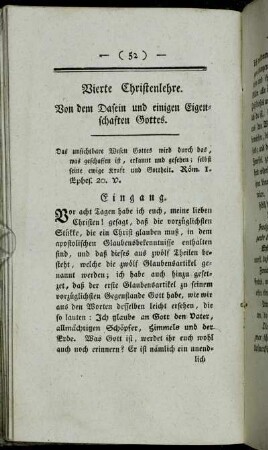 Vierte Christenlehre. Von dem Dasein und einigen Eigenschaften Gottes.