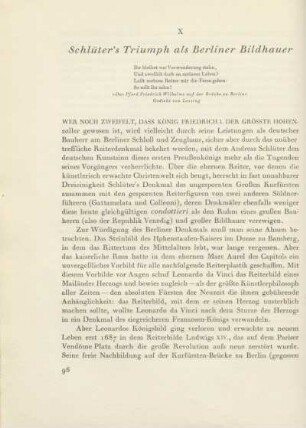 X. Schlüter's Triumph als Berliner Bildhauer