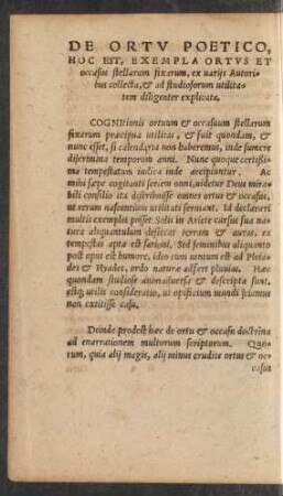 De Ortu Poetico, Hoc Est Exempla Ortus et occasus stellarum fixarum, ex variis Autoribus collecta, et ad studiosorum utilitatem diligenter explicata.