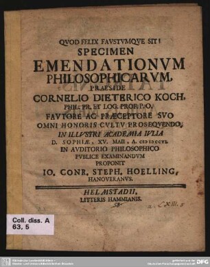 Specimen Emendationum Philosophicarum