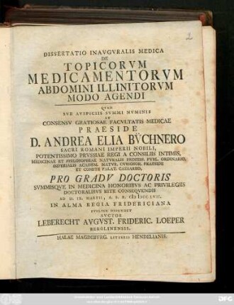 Dissertatio Inavguralis Medica De Topicorvm Medicamentorvm Abdomini Illinitorvm Modo Agendi