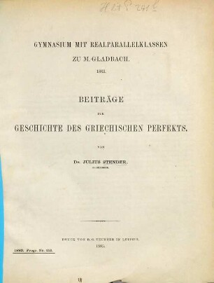 Beiträge zur Geschichte des griechischen Perfekts, 1