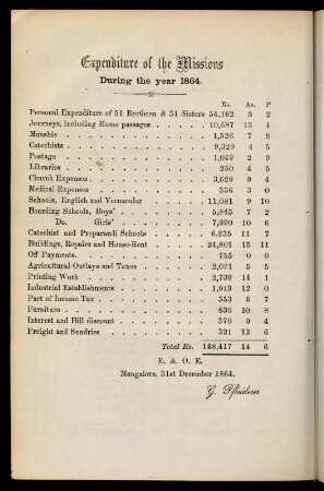 62, Expenditure of the missions