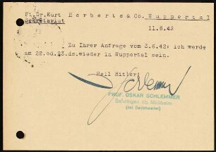 Zu Ihrer Anfrage vom 3.6.42: ich werde ...