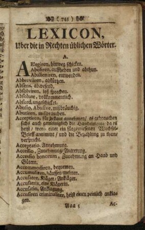 Lexicon, Uber die Rechten üblichen Wörter.