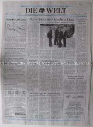 Tageszeitung "Die Welt" mit Schwerpunkt zur Botschaftsbesetzung und Geiselnahme in Lima, Peru