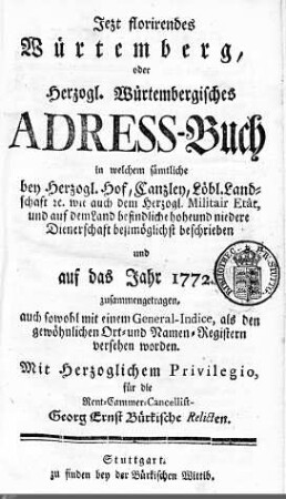 1772: Württembergisches Adressbuch, 1772