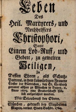 Leben des Heiligen Martyrers ... Christophori