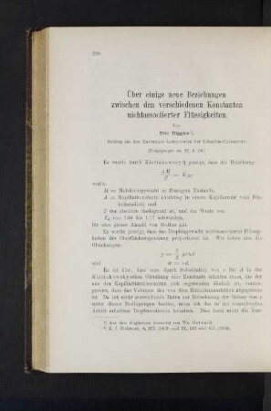 Über einige neue Beziehungen zwischen den verschiedenen Konstanten nichtassociierter Flüssigkeiten.
