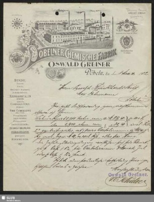 Döbelner Chemische Fabrik Oswald Greiner, Döbeln, Sa. : Anschreiben