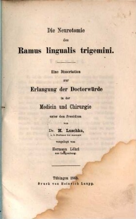 Die Neurotomie des Ramus lingualis trigemini : eine Dissertation