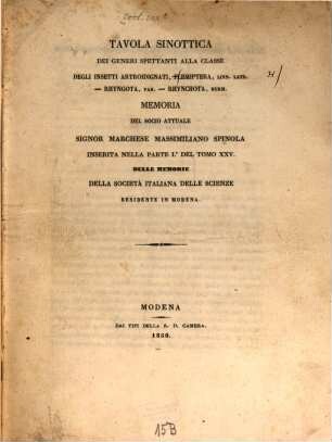 Tavola sinottica dei generi spettanti alla classe degli insetti Artroidignati, Flemiptera, Linn. Latr.