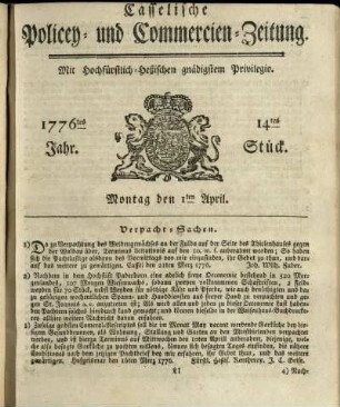 14tes Stueck, Montag den 1ten April 1776