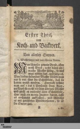 Erster Theil, von Koch- und Backwerk.