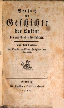 Versuch einer Geschichte der Cultur des menschlichen Geschlechts