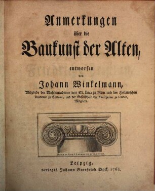 Anmerkungen über die Baukunst der Alten
