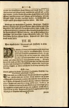 Tit. III. Von abzustellender Ubermaas und Hoffarth in Kleidungen