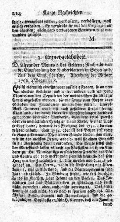 Nachricht von der Einpfropfung der Kinderblattern in Schottland.