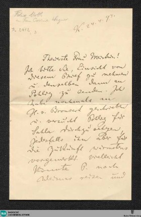Brief von Felix Mottl an Cosima Wagner, 1894 - K 2412,3