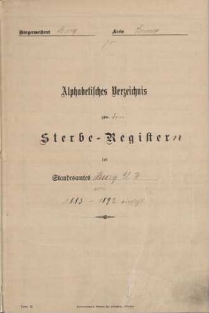 Dezennaltabellen 1883 - 1892 Sterbefälle Burg