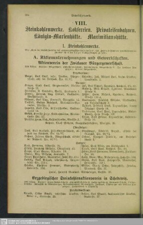 VIII. Steinkohlenwerke. Koksereien. Privateisenbahnen. Königin-Marienhütte. Maximilianshütte