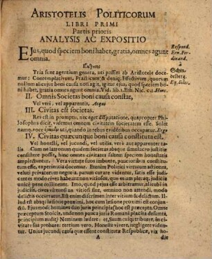 Aristotelis Politicorum Analysis Ac Expositio : Usibus Studiosorum Helmstadiensium dicata