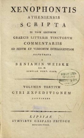 Xenophontis Atheniensis De Expeditione Cyri Minoris Libri VII.