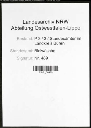Sterberegister Standesamt Bleiwäsche