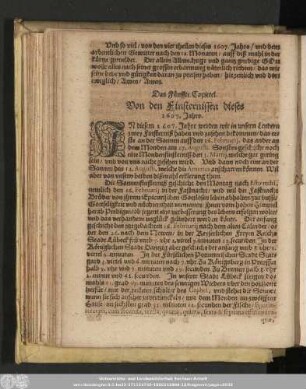 Das Fünffte Capittel. Von den Finsternissen dieses 1607. Jahrs.