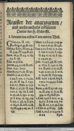 Register der angezogenen, und mehrentheils erklärten Oerter der H. Schrifft