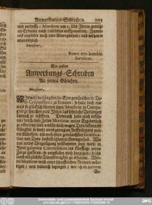 Ein ander Anwerbungs-Schreiben An seines Gleichen.