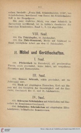 H. Möbel und Geräthschaften