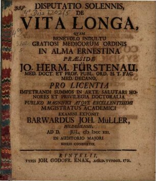 Disp. solennis de vita longa